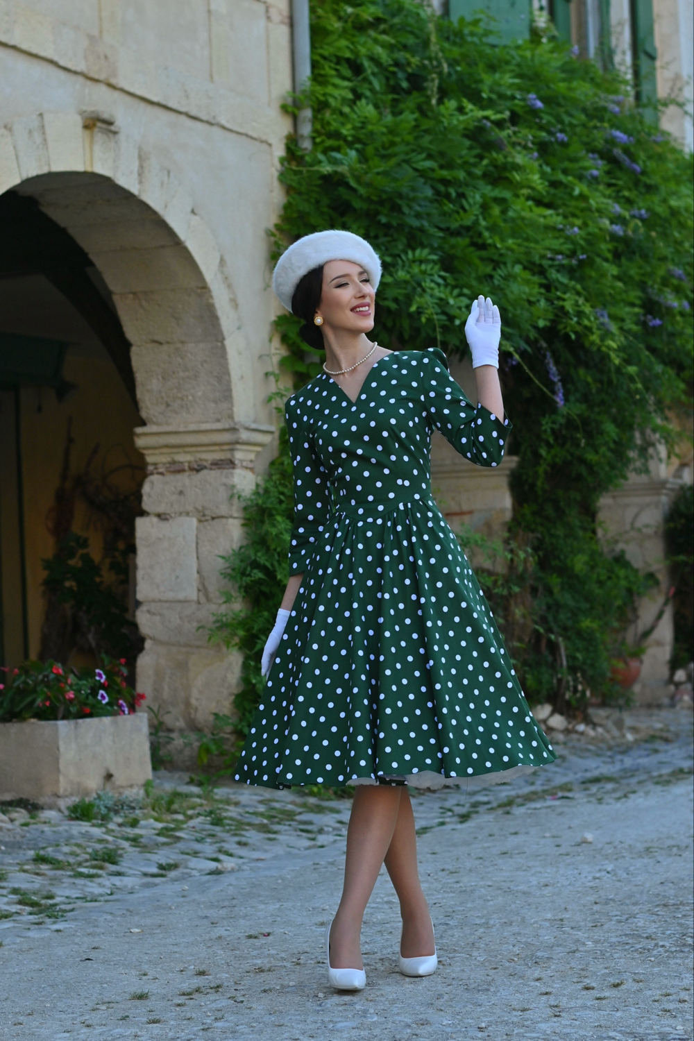 Savannah Green Polka Dot Swing Dress in Extended Sizing